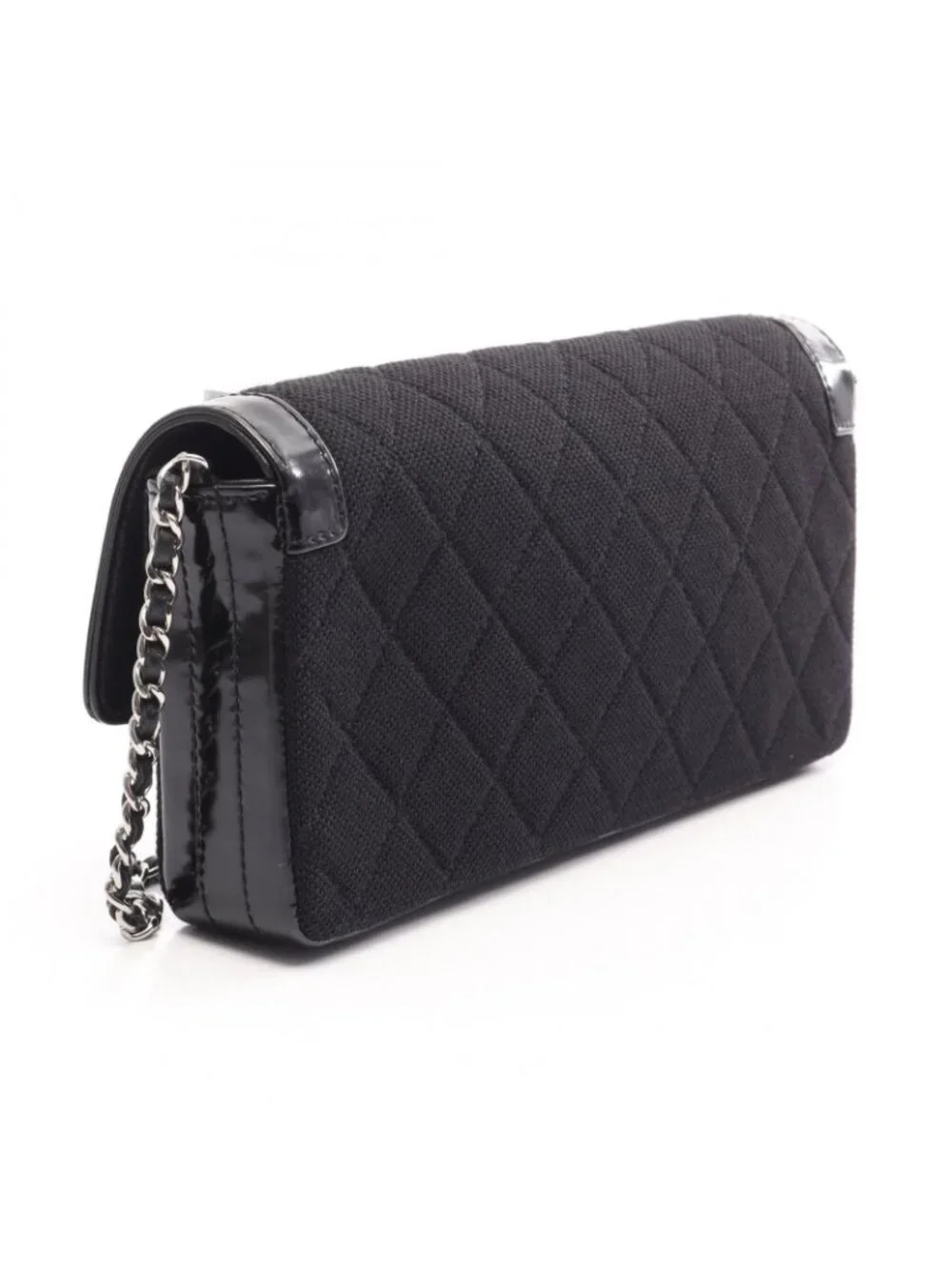 Chanel Shoulder Bag 2.55 Quilted East West Black Canvas Leather Chain